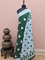 Bottle Green Mulmul Cotton Saree 