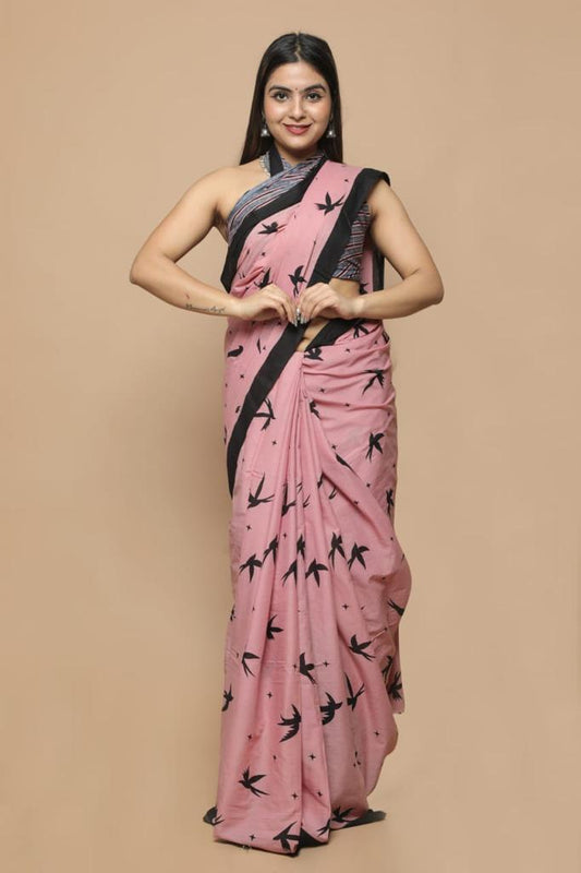 Peach mulmul cotton saree