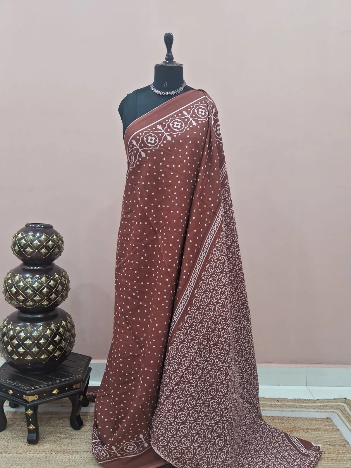 Chocolate Brown Mulmul Cotton Saree