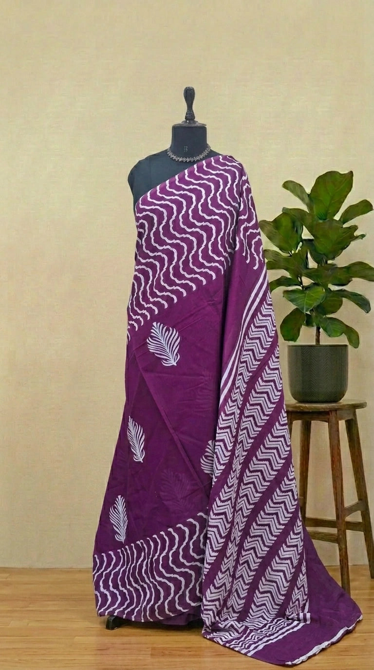 Wine Mulmul Cotton Saree 