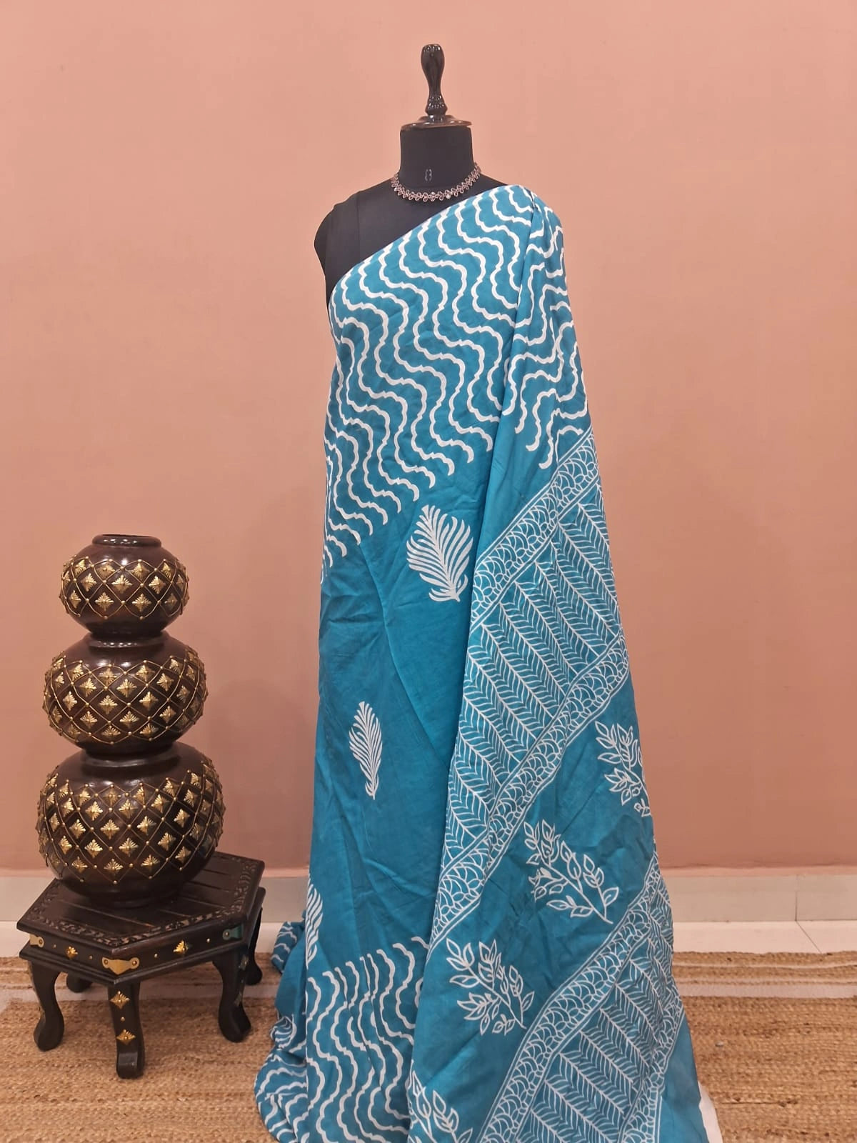 Sky Blue Mulmul Cotton Saree