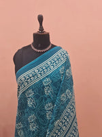Teal Blue Mulmul Cotton Saree 1