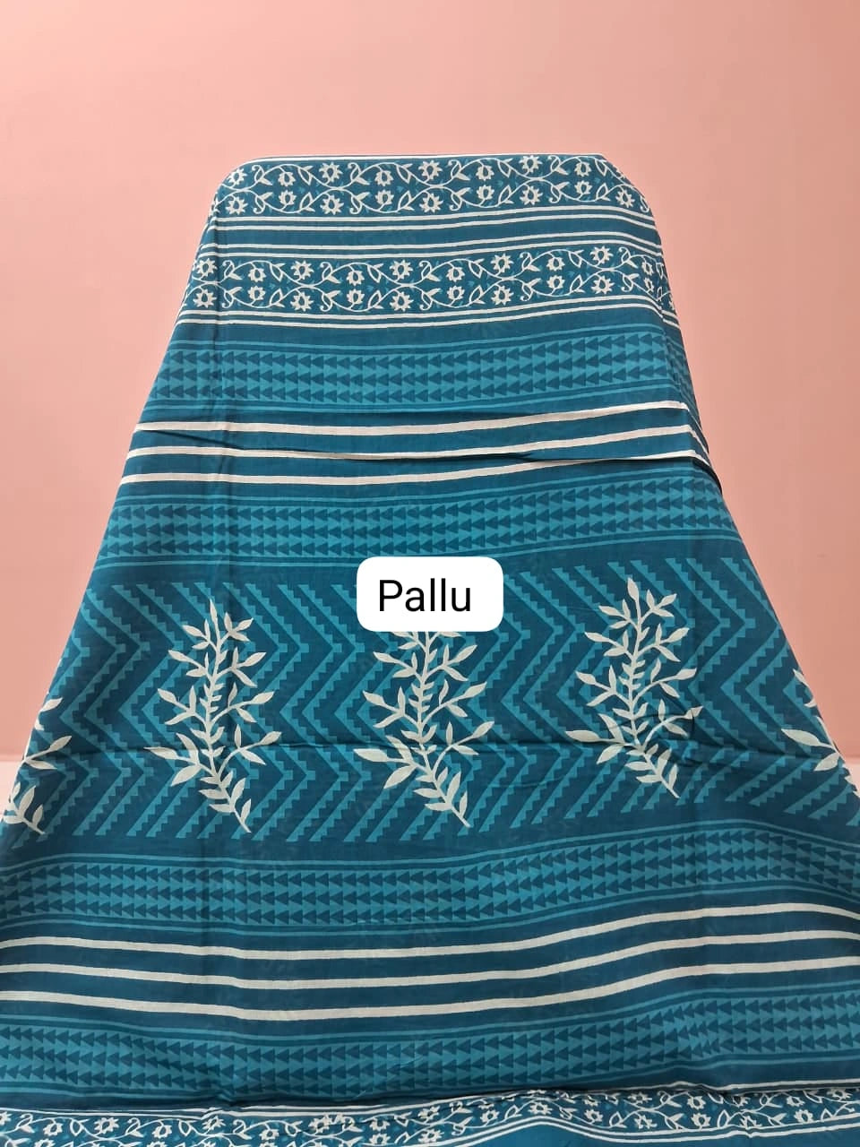 Teal Blue Mulmul Cotton Saree Pallu
