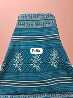 Teal Blue Mulmul Cotton Saree Pallu