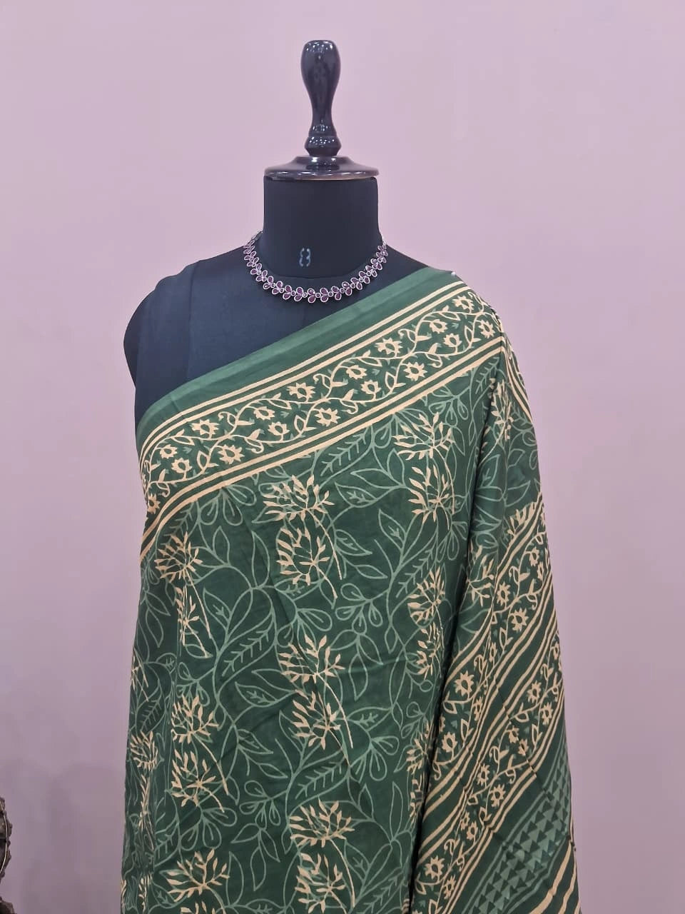 Green Mulmul Cotton Saree 1