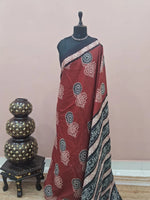 Brick Red Mulmul Cotton Saree
