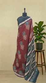 Brick Red Mulmul Cotton Saree