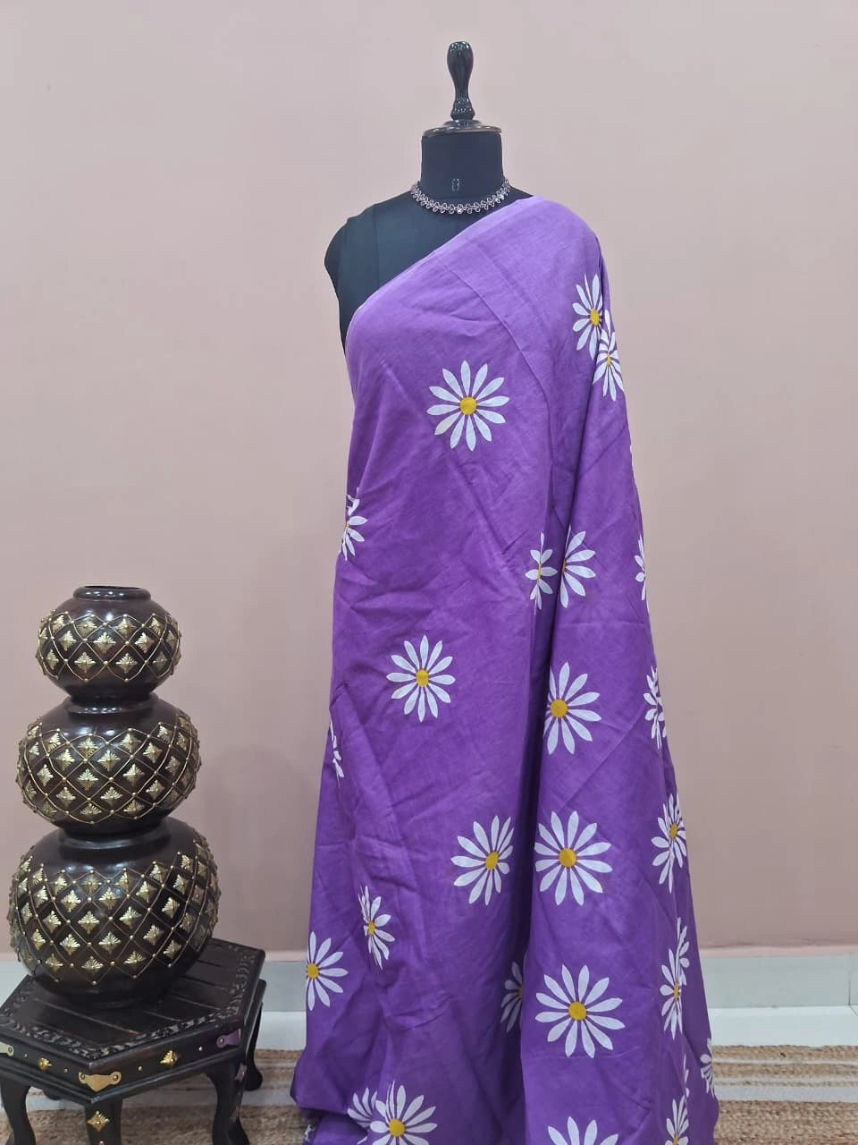 Lavender Mulmul Cotton Saree 