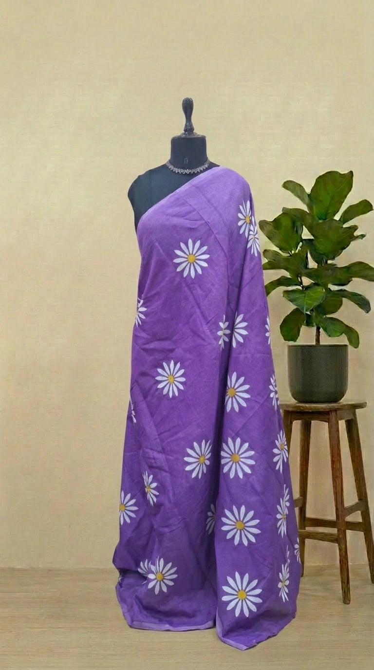 Lavender Mulmul Cotton Saree 