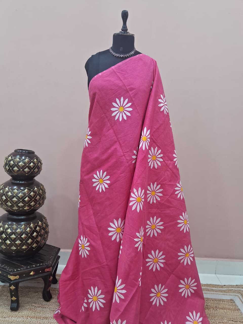 Pink Mulmul Cotton Saree