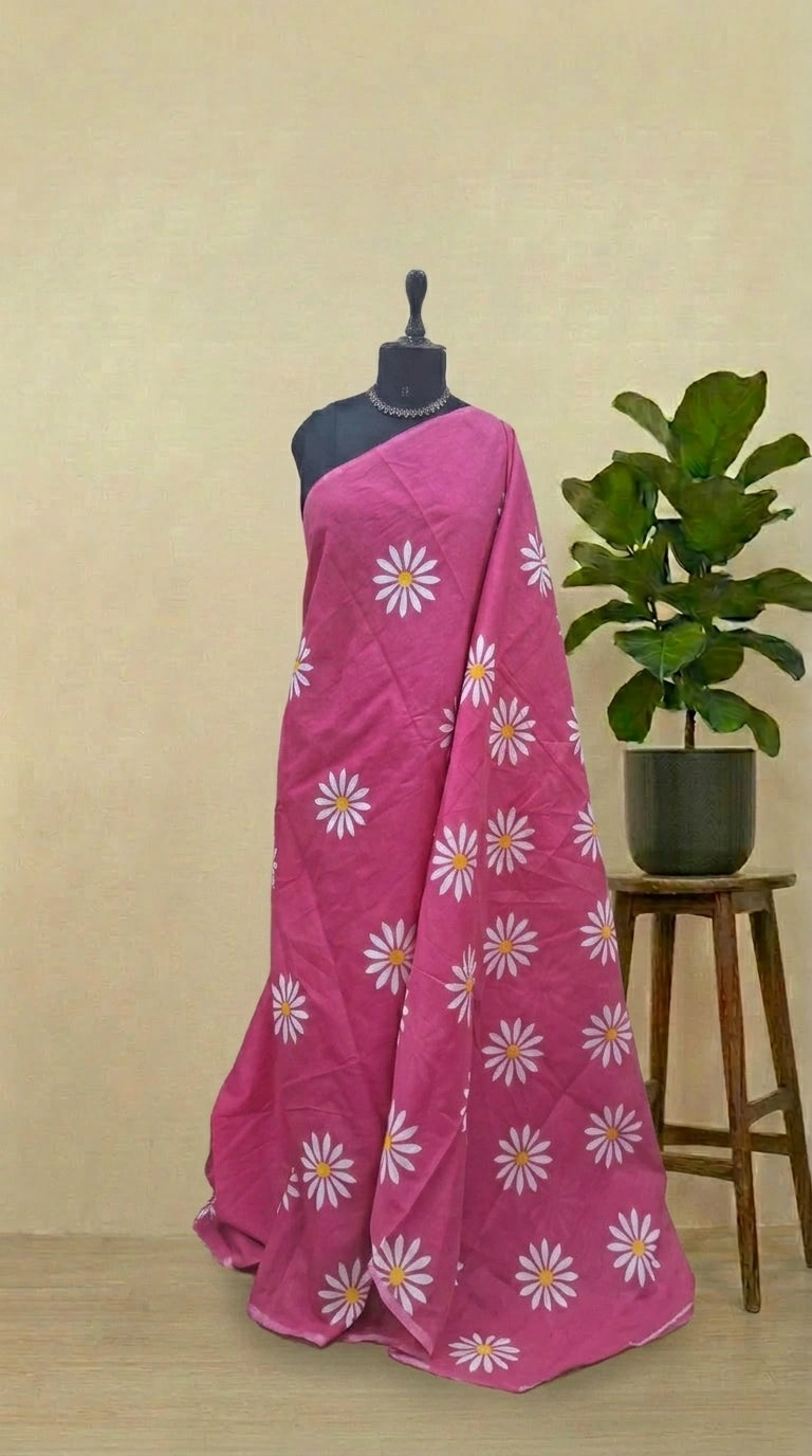 Pink Mulmul Cotton Saree