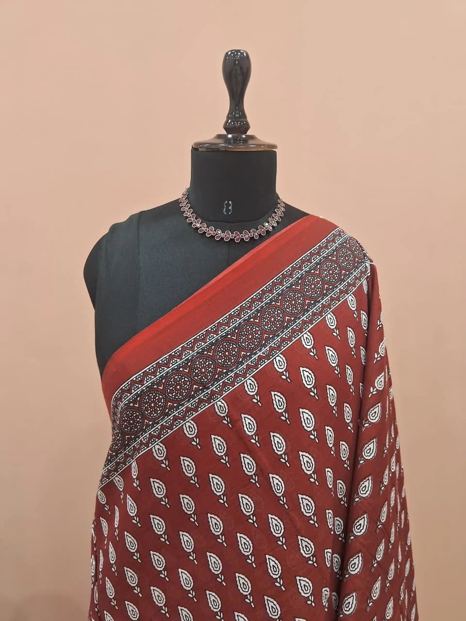 Brick Red Pure Mulmul Cotton Saree 1