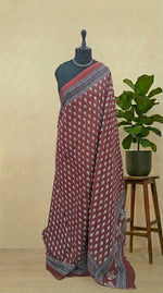 Brick Red Pure Mulmul Cotton Saree 