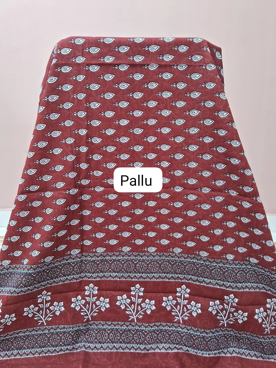 Brick Red Pure Mulmul Cotton Saree Pallu
