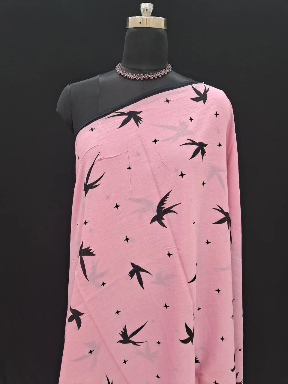 Blush Pink black bird motifs Mulmul Cotton