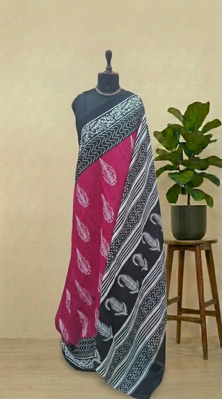 Pink Pure Mulmul Cotton Saree 