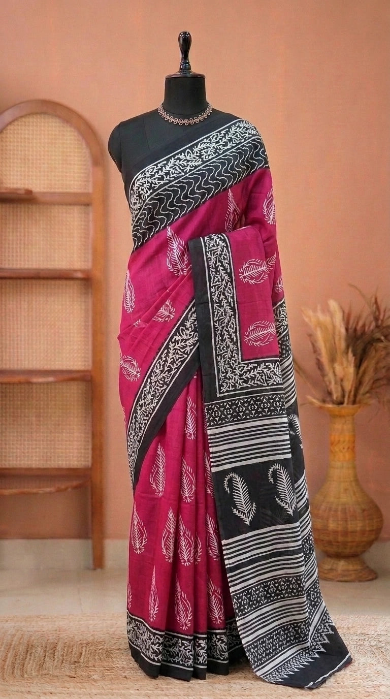 Pink Pure Mulmul Cotton Saree 