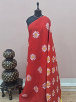 Tomato Red Mulmul Cotton Saree