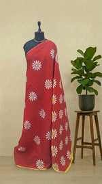 Tomato Red Mulmul Cotton Saree