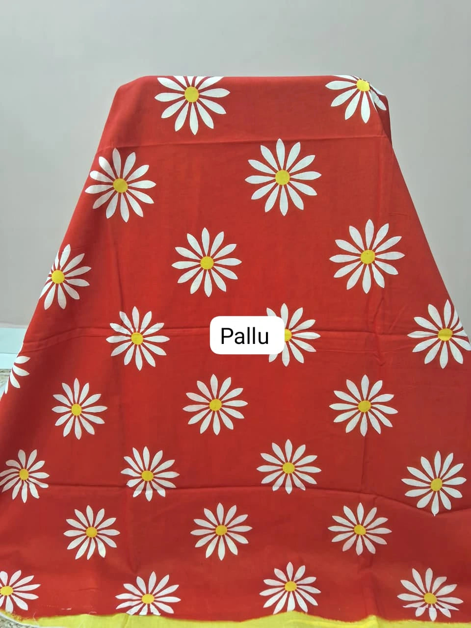 Tomato Red Mulmul Cotton Saree Pallu