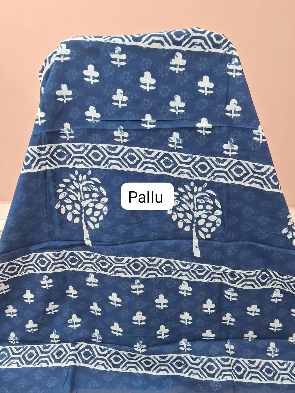 Navy Blue Mulmul Cotton Saree pallu