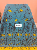 Caribbean Blue Mulmul Cotton Saree Pallu
