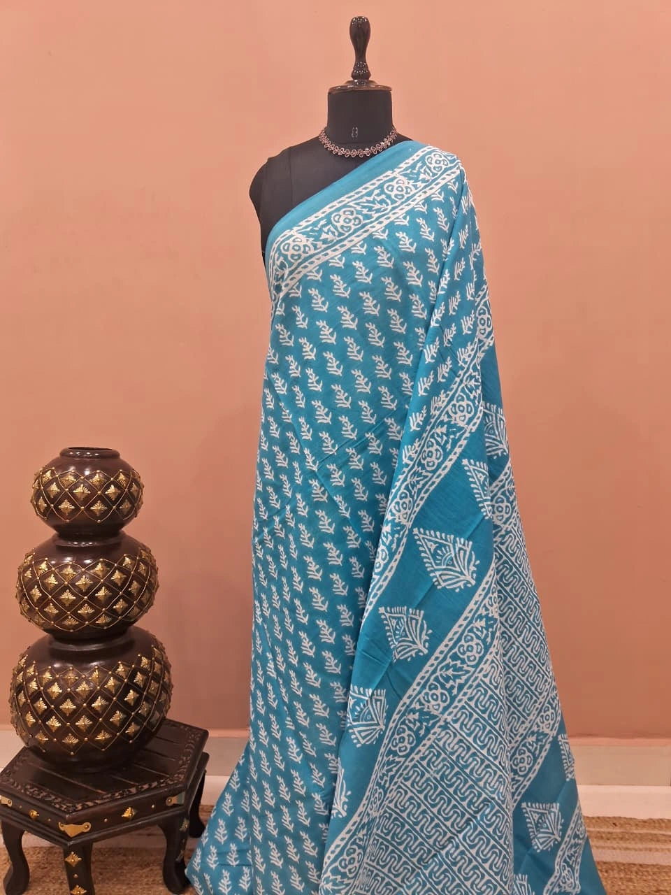 Sky Blue Pure Mulmul Cotton Saree