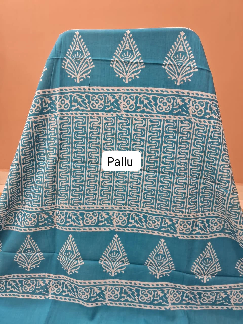 Sky Blue Pure Mulmul Cotton Saree pallu
