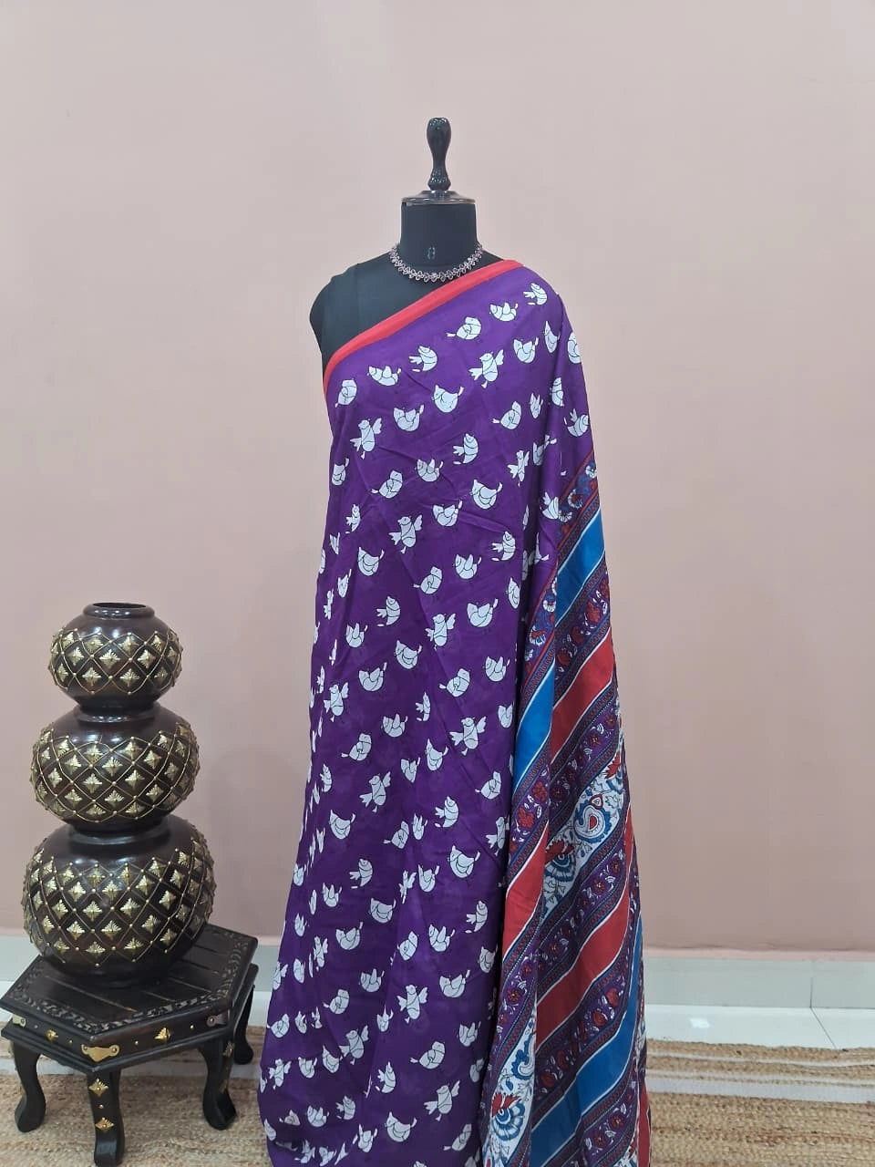 Pure Purple Mulmul Cotton Saree 