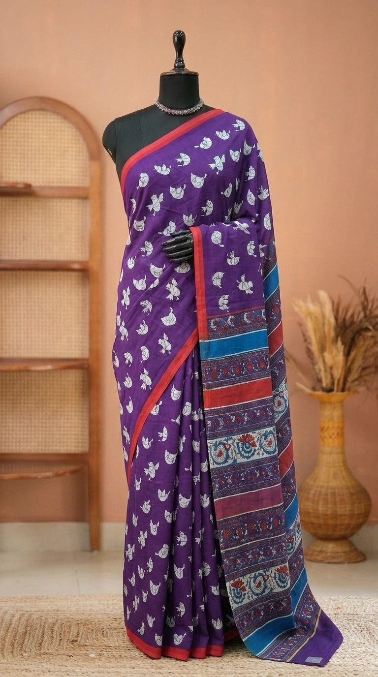 Pure Purple Mulmul Cotton Saree 