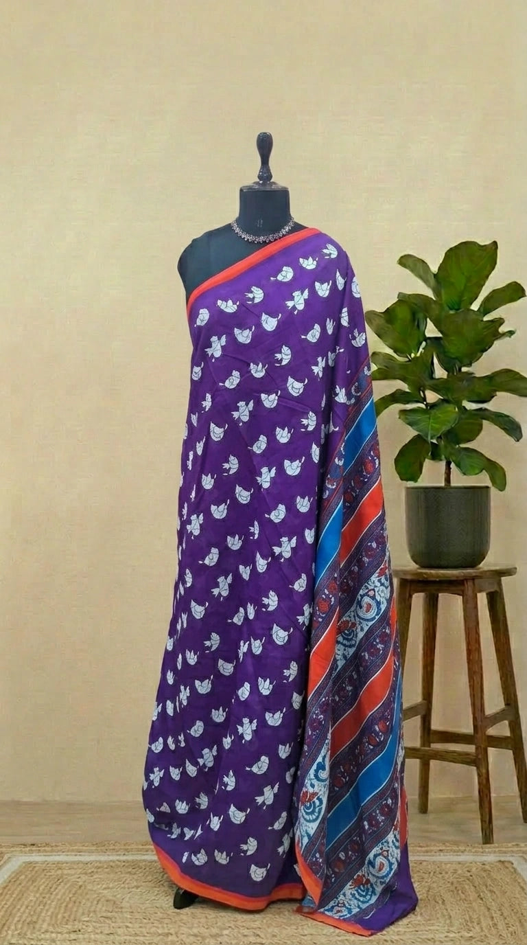Pure Purple Mulmul Cotton Saree 