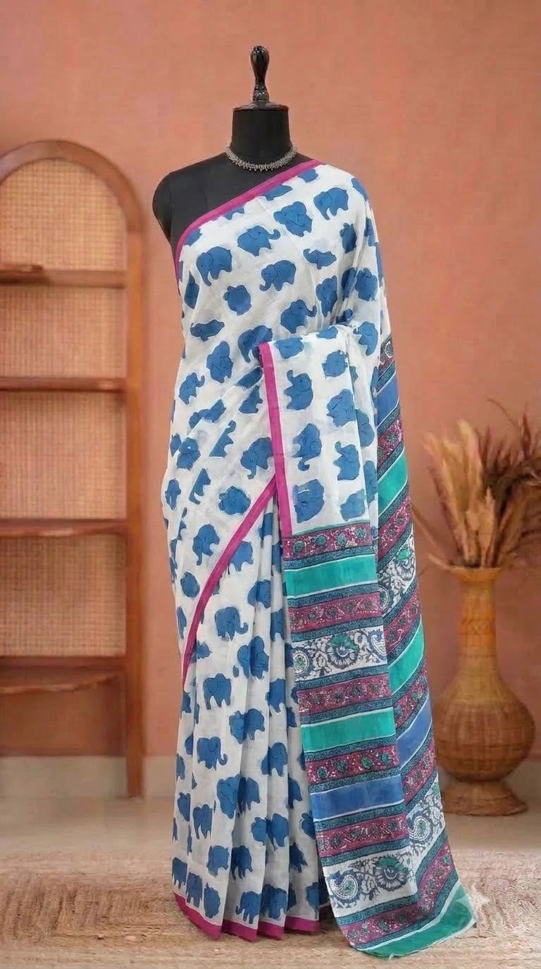 White Mulmul Cotton Saree 