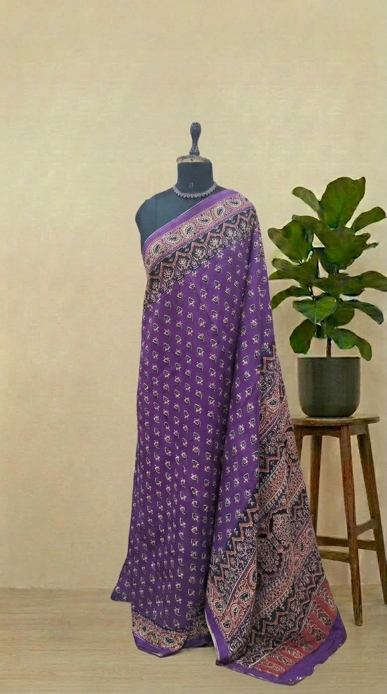 Dark Purple Mulmul Cotton Saree 