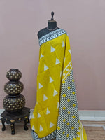 Mango Yellow Mulmul Cotton Saree