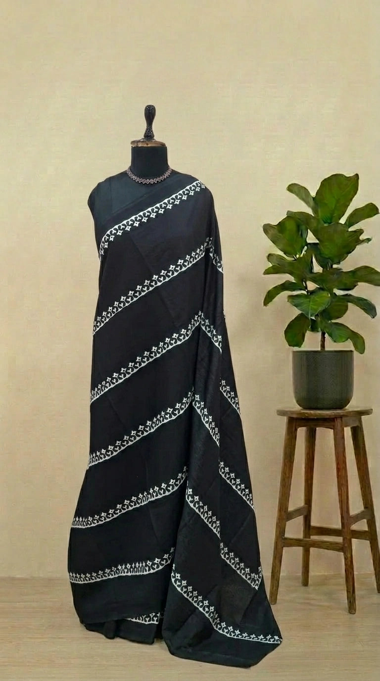Black Mulmul Cotton Saree