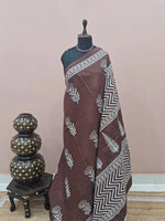 Dark Brown Mulmul Cotton Saree 