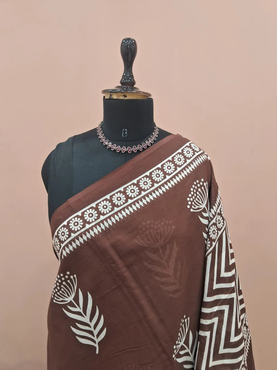 Dark Brown Mulmul Cotton Saree  1