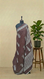 Dark Brown Mulmul Cotton Saree 