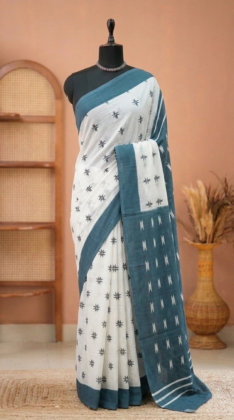 White Pure Mulmul Cotton Saree