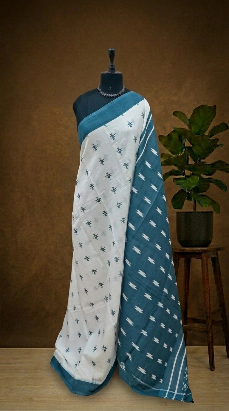 White Pure Mulmul Cotton Saree