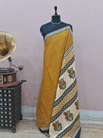 Mustard Yellow Plain Mulmul Cotton Saree
