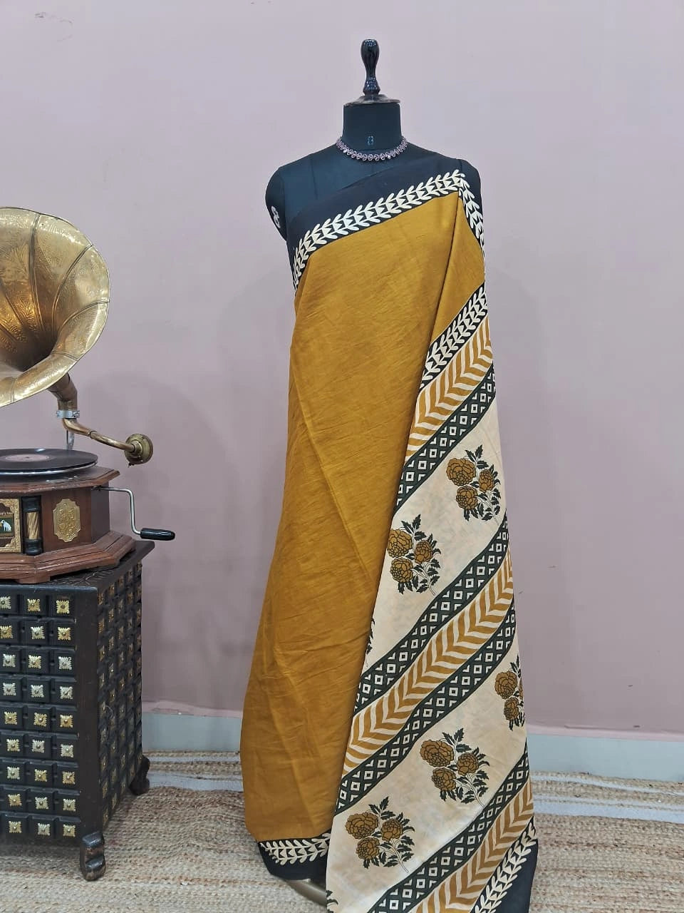 Mustard Yellow Plain Mulmul Cotton Saree