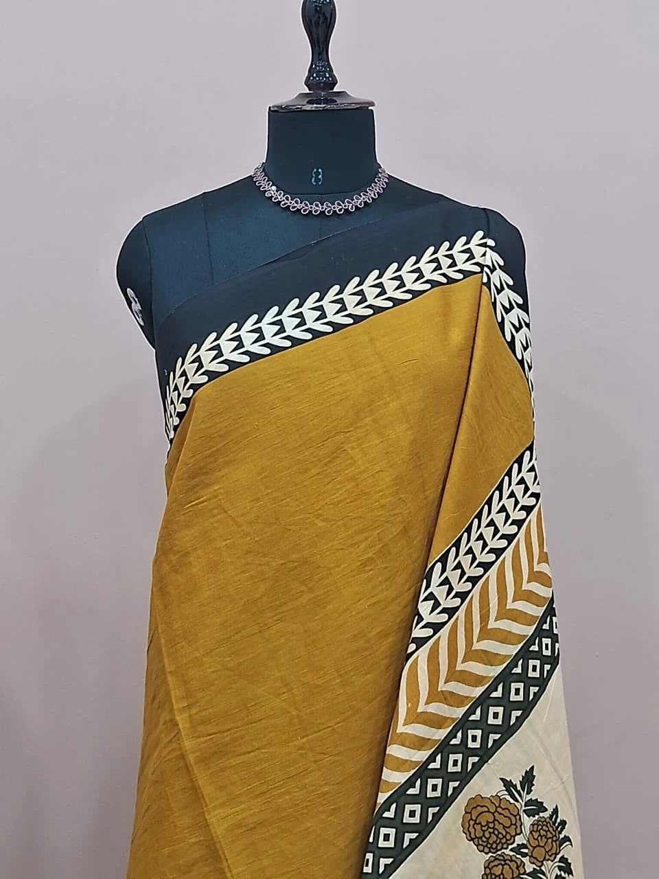 Mustard Yellow Plain Mulmul Cotton Saree 1