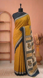 Mustard Yellow Plain Mulmul Cotton Saree