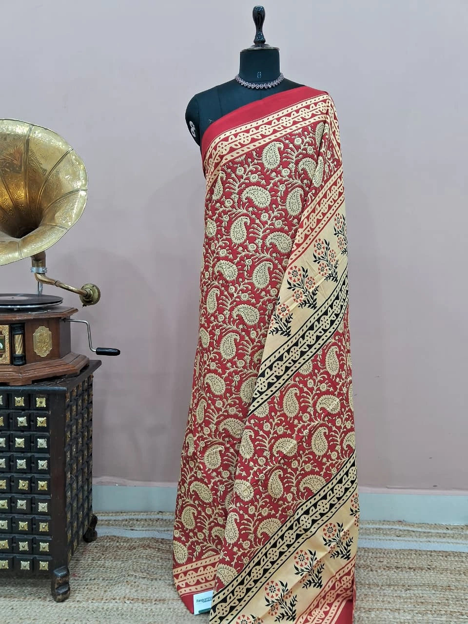 Red Mulmul Cotton Saree 