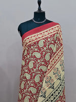 Red Mulmul Cotton Saree 1