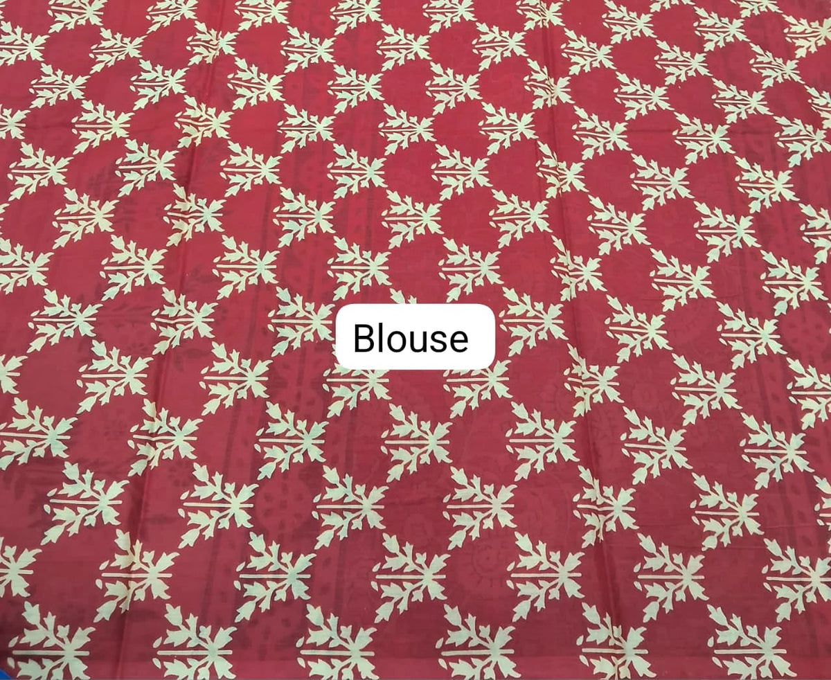 Red Mulmul Cotton Saree Blouse