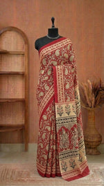 Red Mulmul Cotton Saree 