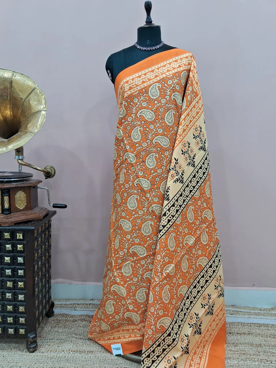 Orange Mulmul Cotton Saree 
