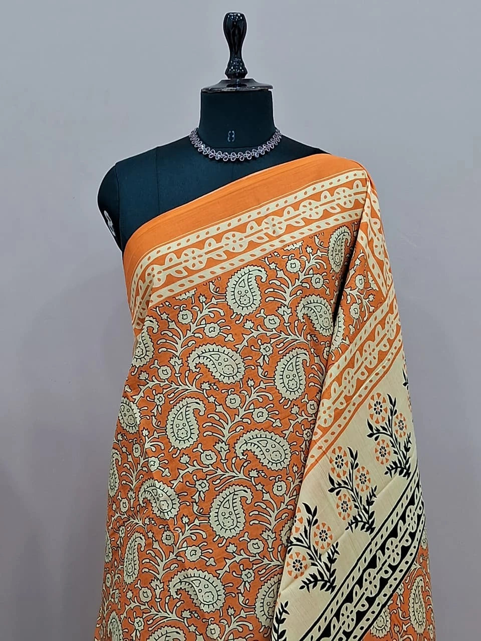 Orange Mulmul Cotton Saree 1
